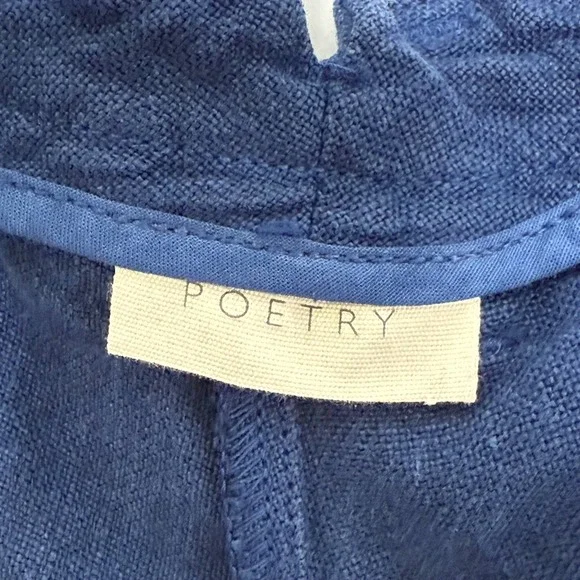 Poetry 100% Linen Pants Sz 12 Blue Wide Leg High Rise Topstitched Welt Pockets - Picture 5 of 11
